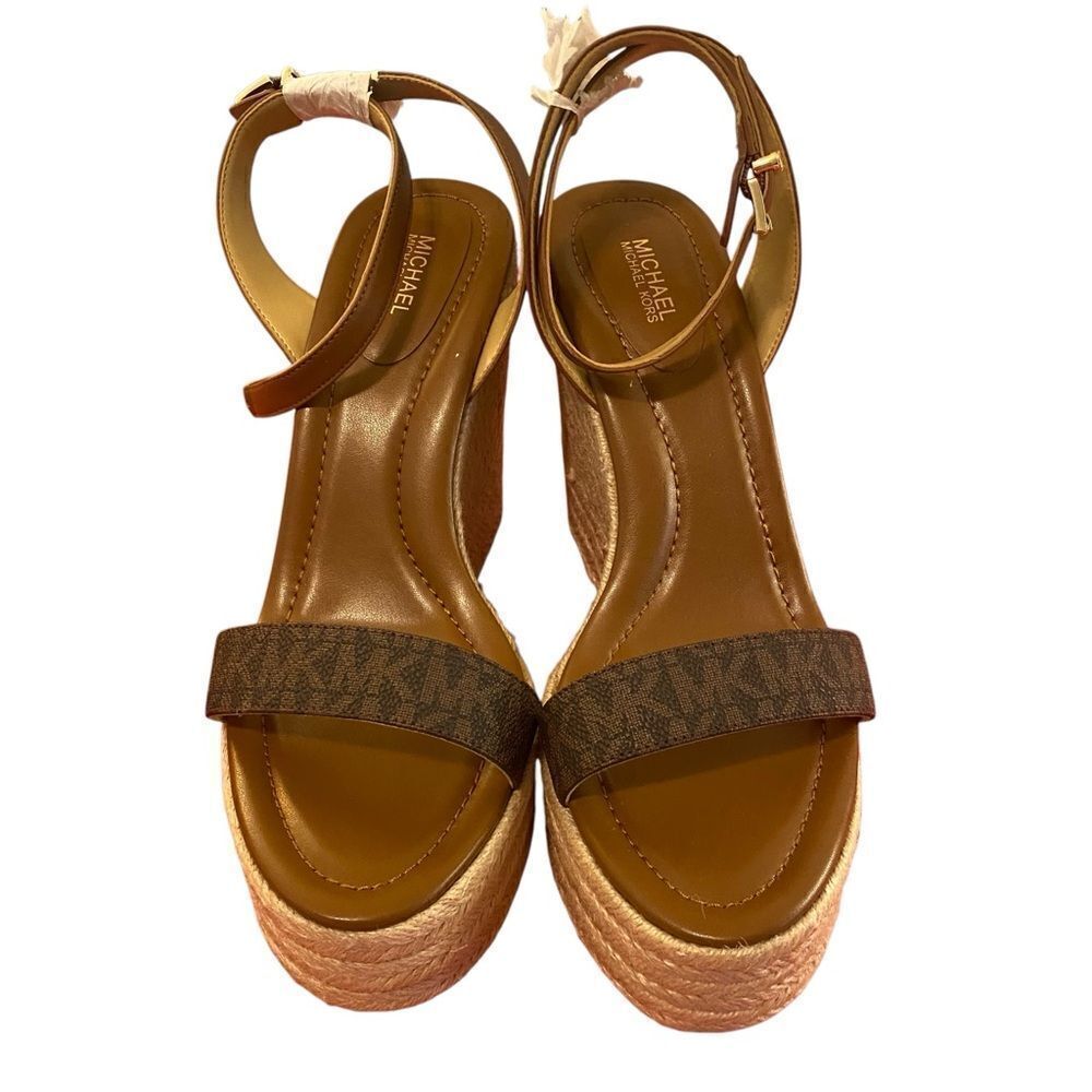 Michael by Michael Kors Leighton Brown Leather Wedge Sandals in Ladies Size 9.5M